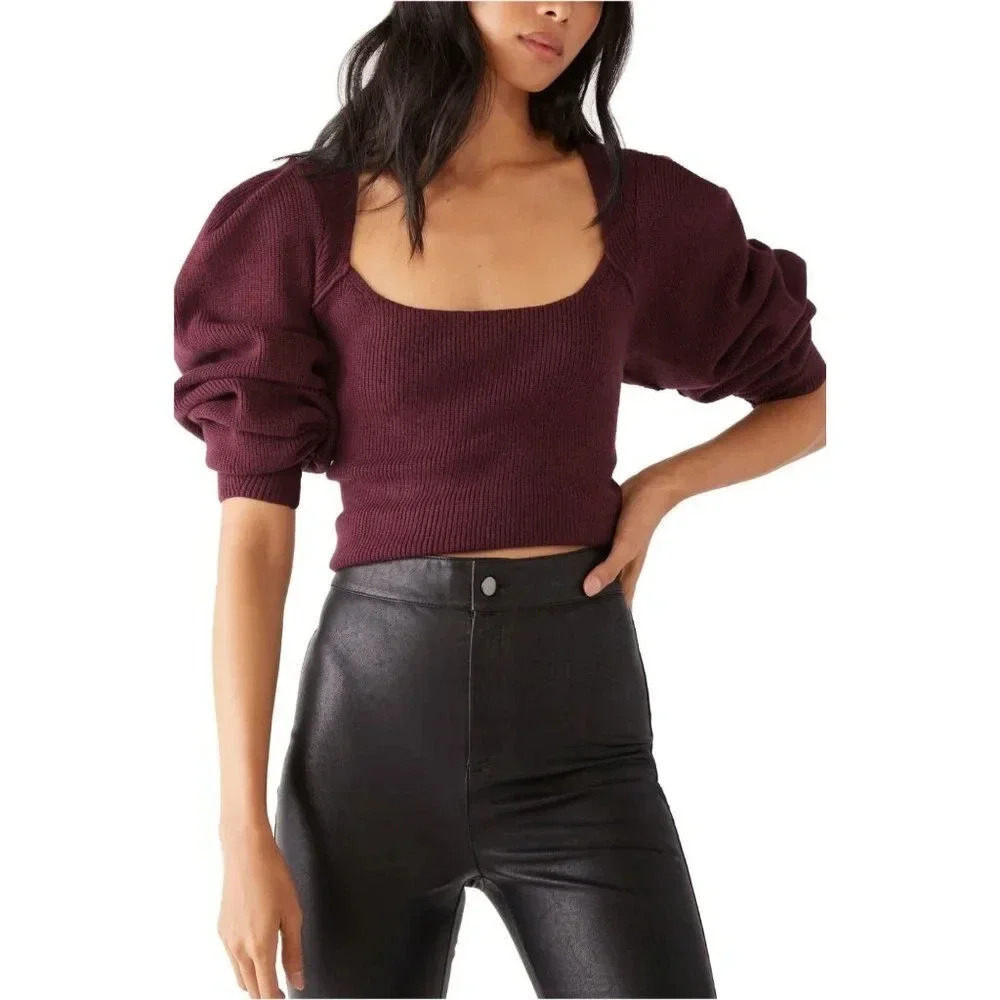 Free People Saffron Open Back Sweater Pomegranate Wine Women's Size XS